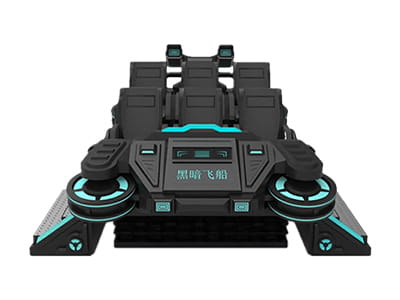 Dark Spaceship themed multiplayer VR motion cinema with blue LED lighting.