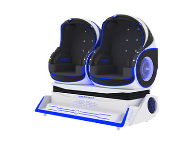 Luxury double VR egg chair cinema with immersive motion base and futuristic design.