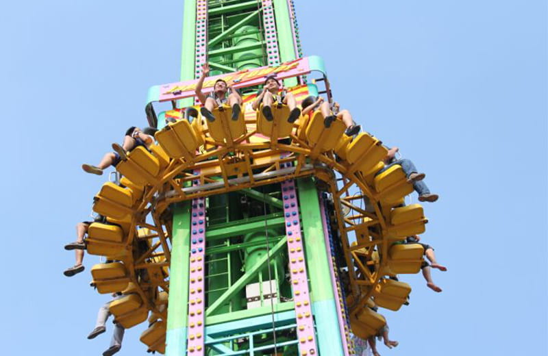Drop Tower ride being enjoyed by visitors at a customer amusement park in Indonesia.
