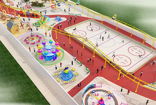 Amusement park layout and design visualization created by Hooplo Group for project planning.