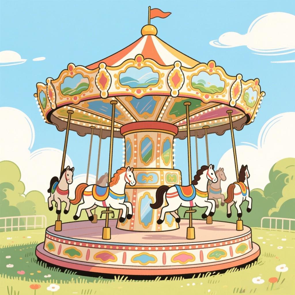 Hand-drawn illustration of a carousel representing amusement rides