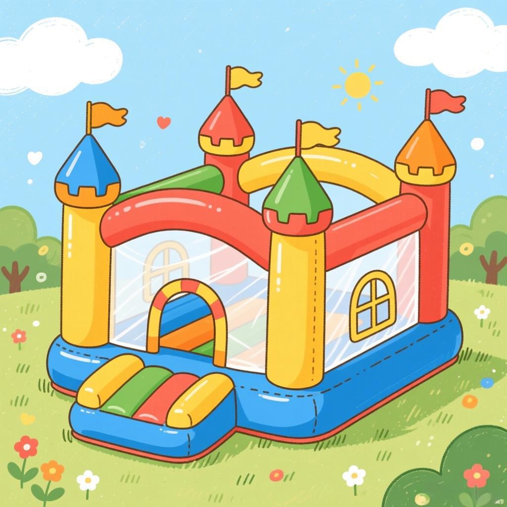 Hand-drawn illustration of an inflatable castle representing inflatable products