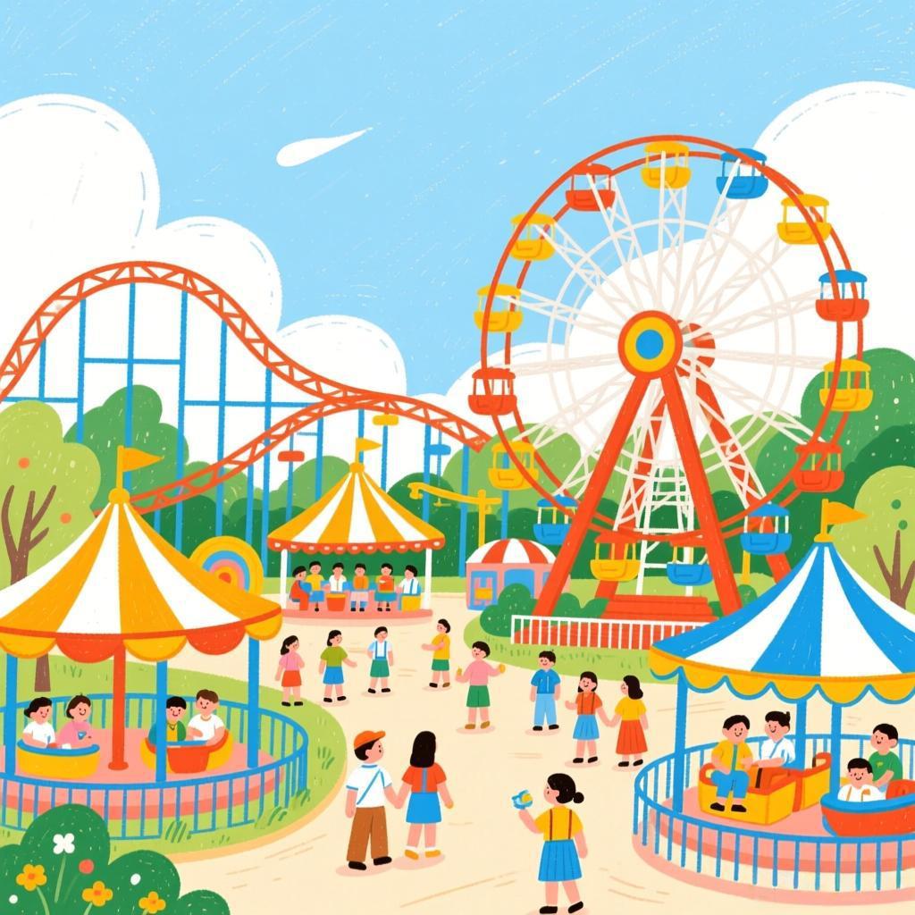 Hand-drawn illustration of an amusement park representing one-stop amusement solutions