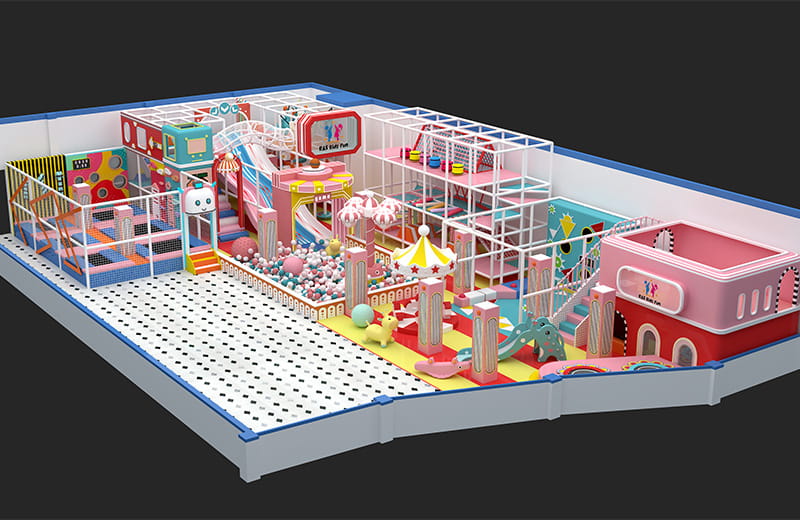 2025 new indoor naughty castle design for a loyal Tanzanian client, featuring a multi-level play structure and integrated carousel.
